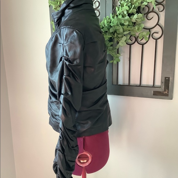 NWOT OBAKKI Ruched leather jacket! - Picture 3 of 8
